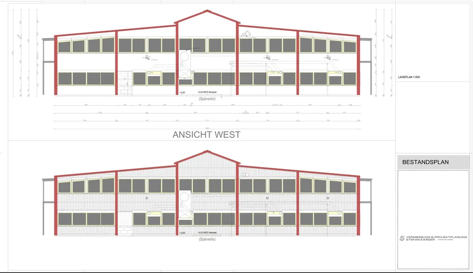 Vollständiges Planblatt des Bestandsplans der Halle